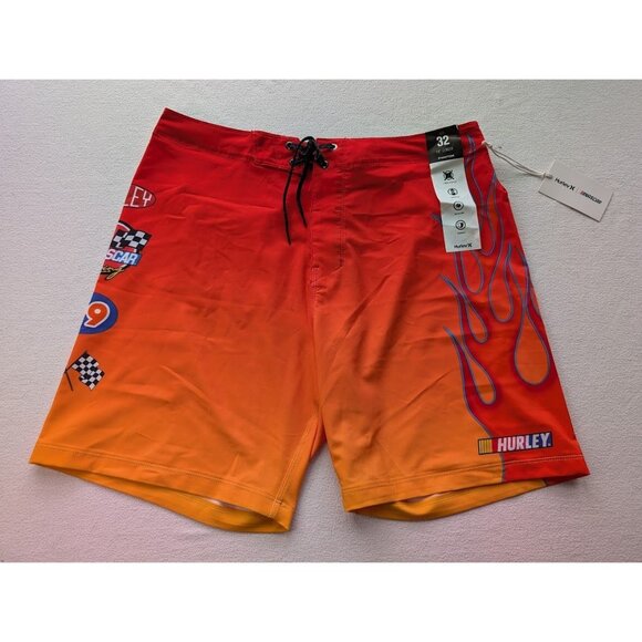 Hurley Boardshorts Men's Size 32 Phantom Eco Nascar Flames 18" Orange Flames NEW - Picture 1 of 5